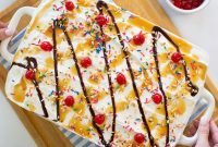 Banana Split Ice Cream Sandwich Cake Recipe for Summer Parties