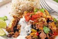 Cheesy Taco Casserole Bake with Ground Beef and Corn