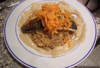 Seared Sea Bass with Tahini Sauce and Saffron Rice Recipe