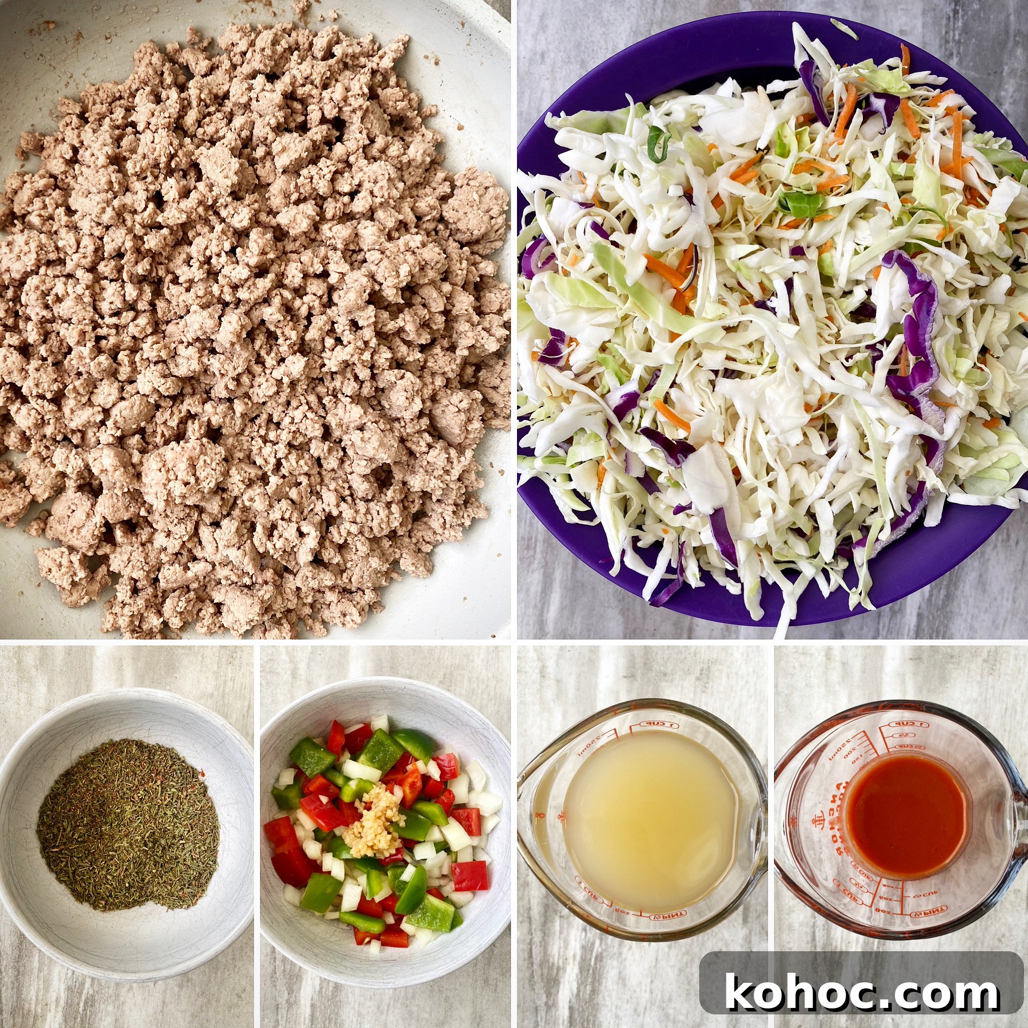 Spicy Slow-Cooker Turkey Slaw Recipe for Quick Weeknight Meals 3 collage of ingredients for slow cooker spicy turkey slaw