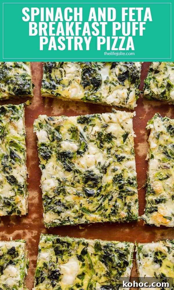 Spinach and Feta Breakfast Puff Pastry Pizza Recipe 8 Spinach and Feta Breakfast Puff Pastry Pizza is light and savory with a flaky puff pastry crust. This is the perfect, easy, throw-together brunch option!
