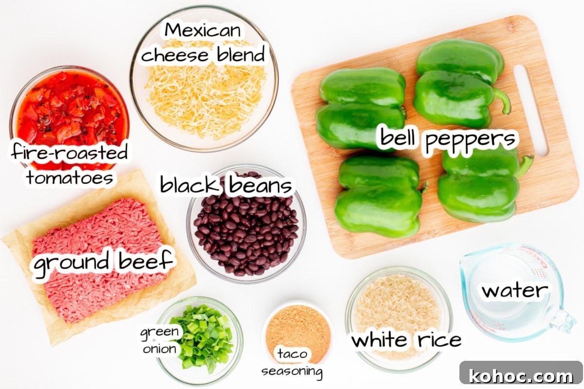 ingredients displayed for making taco stuffed peppers
