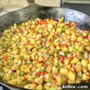 breakfast hash on the cast iron skillet