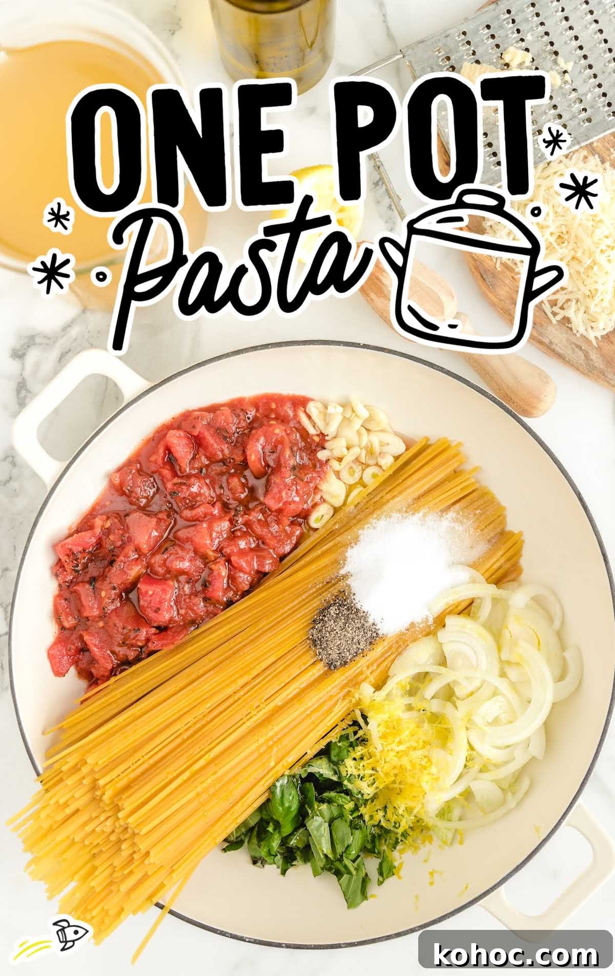 One-Pot Creamy Tomato Basil Pasta for Quick Weeknight Meals 2 Pasta ingredients in a pot