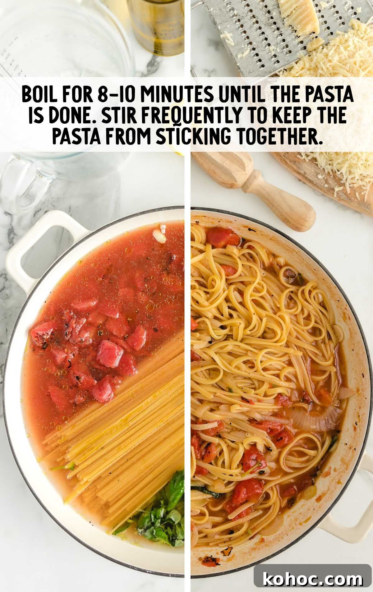 One-Pot Creamy Tomato Basil Pasta for Quick Weeknight Meals 6 pasta boiled for 8-10 minutes