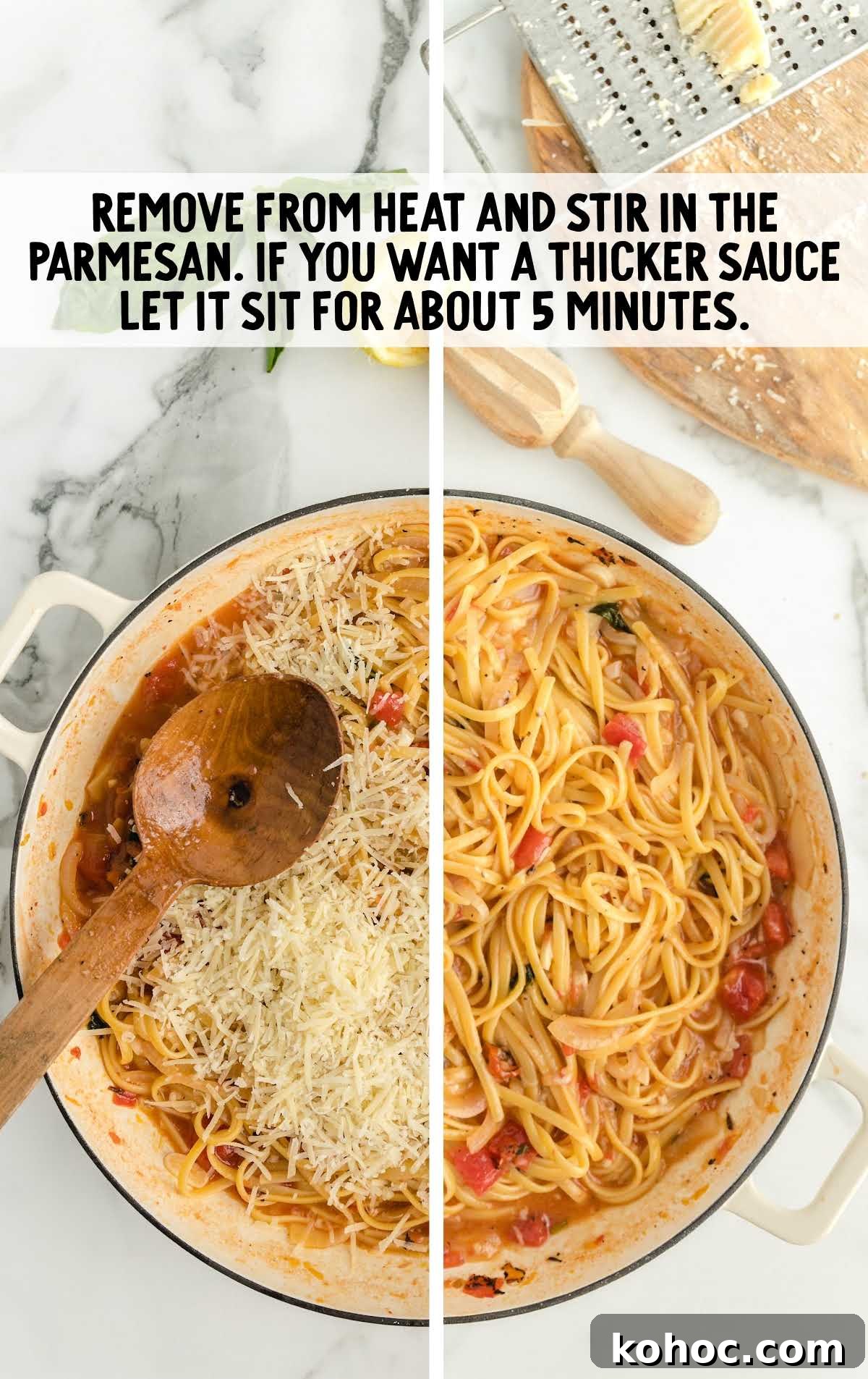One-Pot Creamy Tomato Basil Pasta for Quick Weeknight Meals 7 parmesan stirred into the pasta in a pot