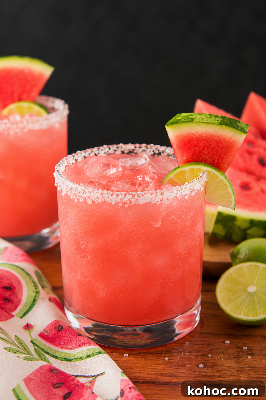 Refreshing Watermelon Margarita Recipe for Summer Cocktails 6 WATERMELON MARGARITA ON A DARK WOOD TABLE
