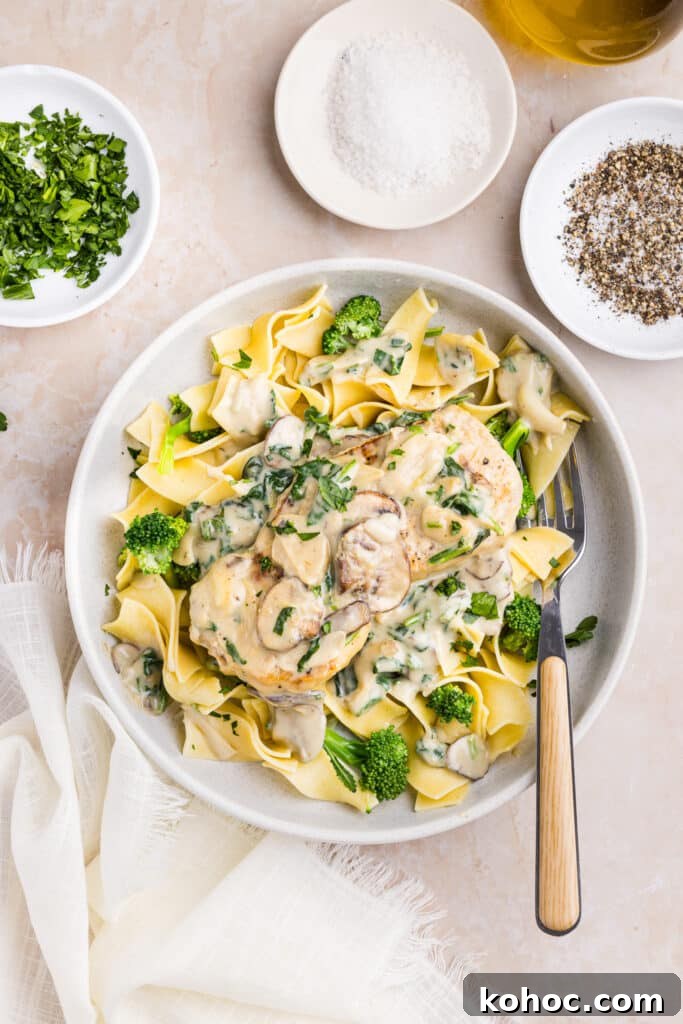 Creamy Garlic Pork Chops with Lighter Sauce 12 Creamy garlic pork chops served over egg noodles.