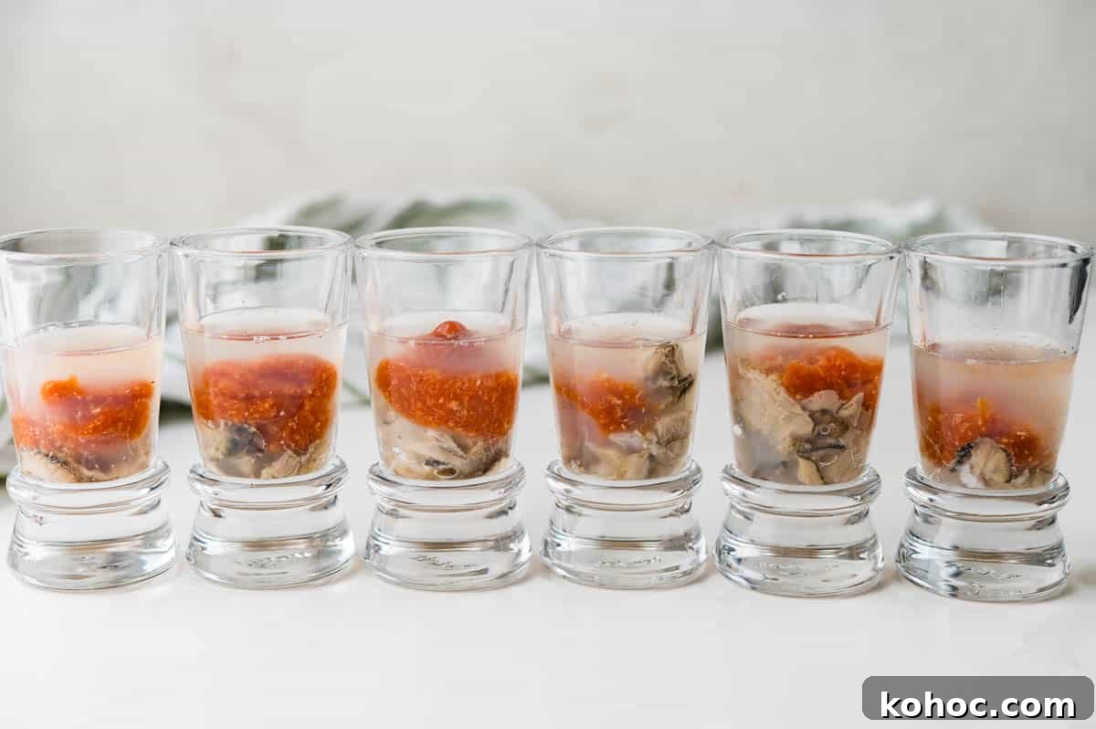 Oyster shooters in a row.