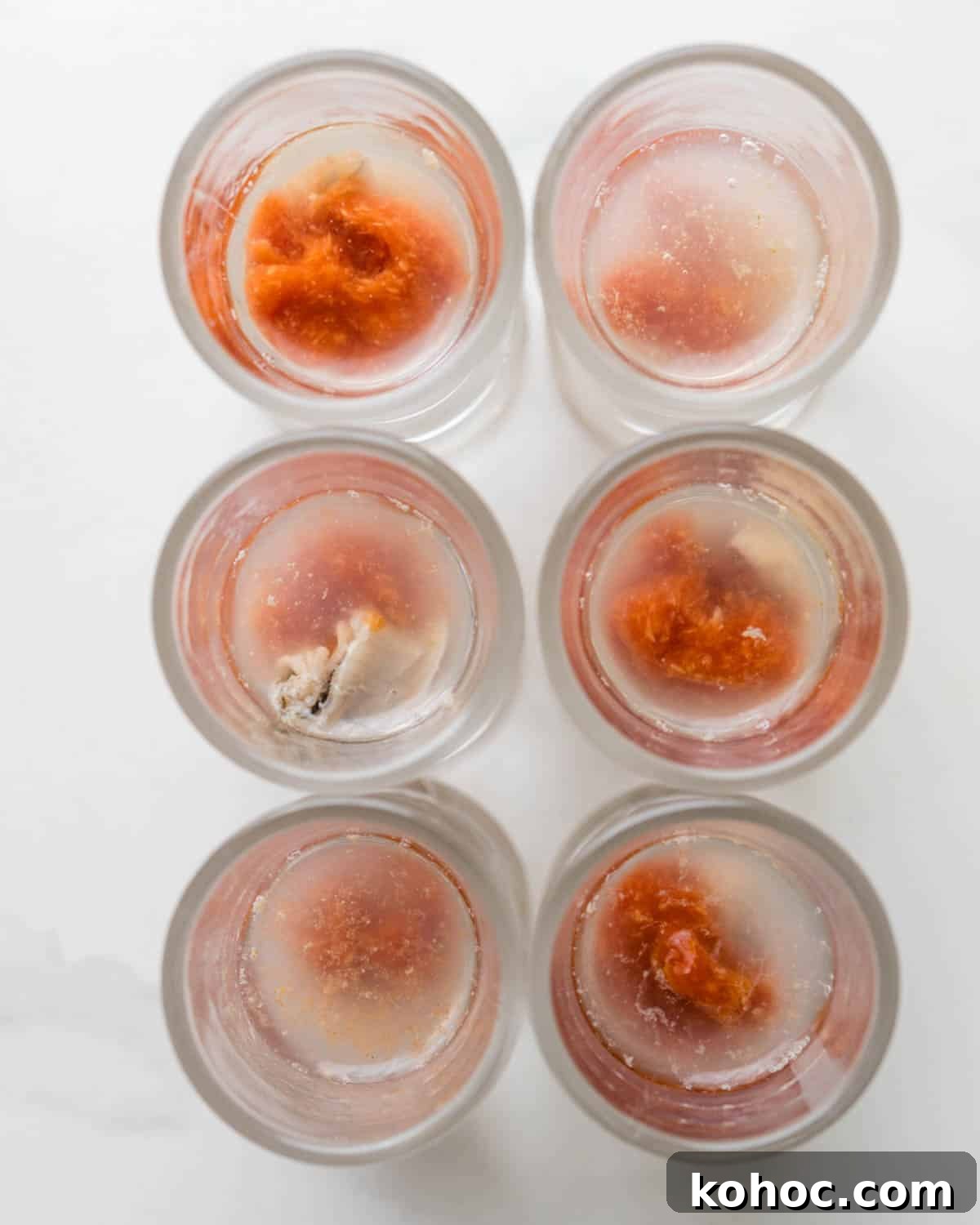 An overhead shot of the oyster shooters.