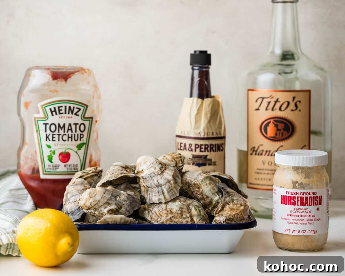 The ingredients needed to make oyster shooters.