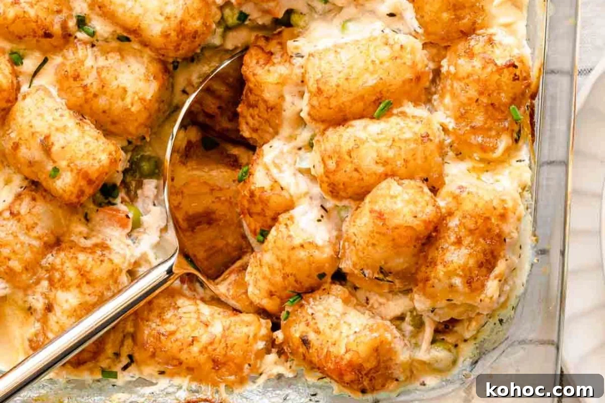 29 Tasty Meals You Can Make with Frozen Vegetables 28 A casserole dish filled with chicken and dumplings using frozen vegetables, topped with fresh herbs, viewed from above.