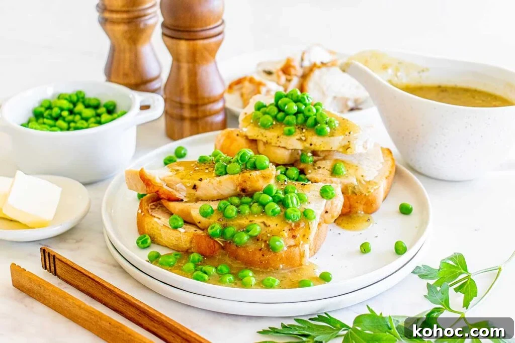 29 Tasty Meals You Can Make with Frozen Vegetables 7 Hot turkey sandwich with gravy and peas.