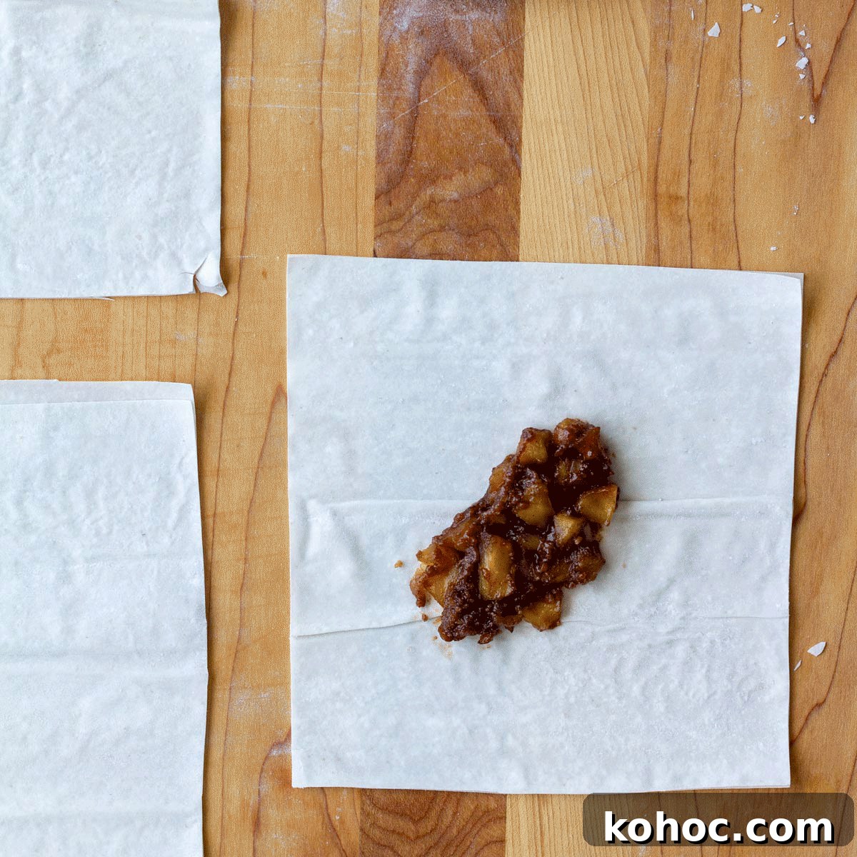Crispy Apple Pie Spring Rolls with Filo Pastry 4 A GIF to show how to fold filo to make apple pie rolls.