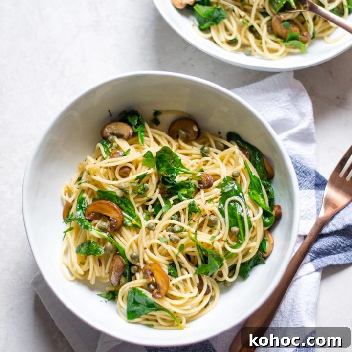 Spinach and Mushroom Piccata Pasta | Sarcastic Cooking