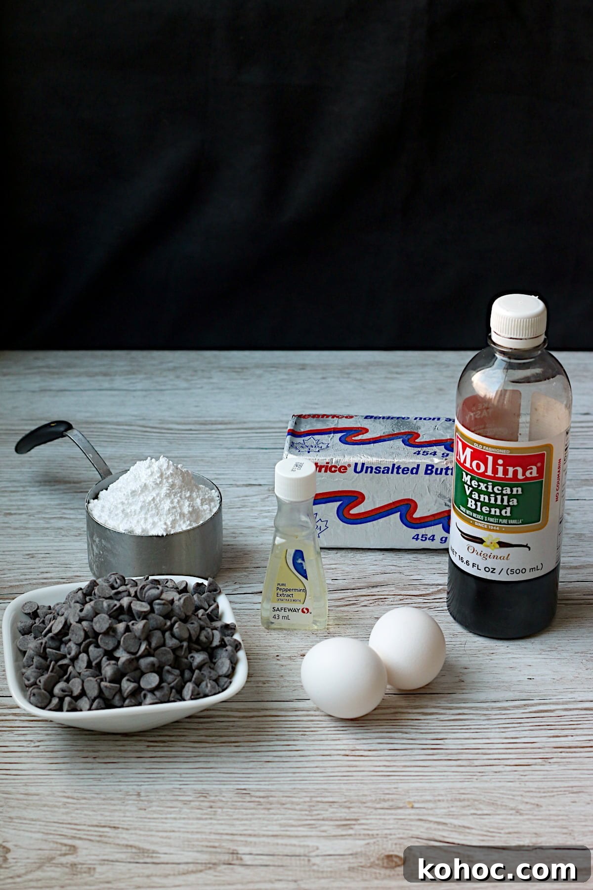 Homemade Frango Mint Chocolates: Chocolate Mint Melts Recipe 2 Copycat Frango Mint Ingredients - dark chocolate, powdered sugar, eggs, unsalted butter, vanilla, and peppermint extract.