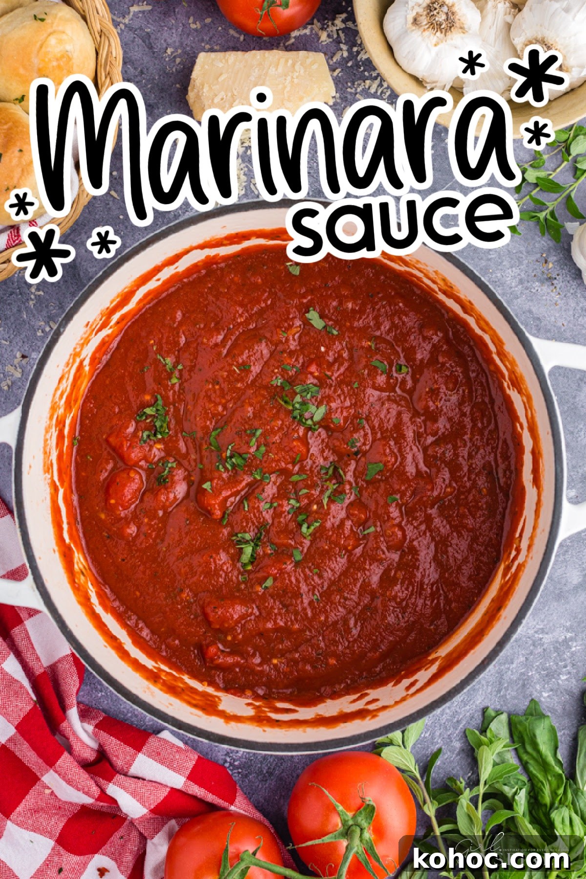 Zesty Spicy Marinara Sauce Recipe for Bold Tomato Flavor 2 Pot of freshly cooked marinara sauce with text overlay.