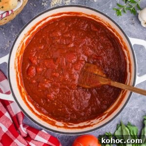 Zesty Spicy Marinara Sauce Recipe for Bold Tomato Flavor 11 Pot of freshly cooked Spicy marinara sauce.