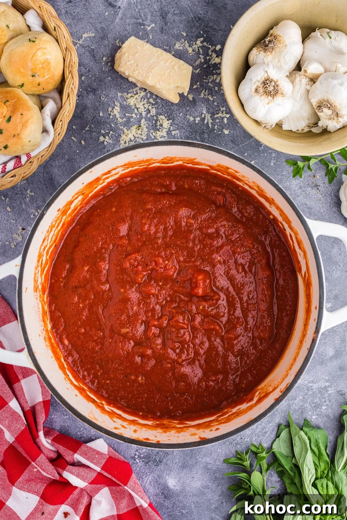 Zesty Spicy Marinara Sauce Recipe for Bold Tomato Flavor 6 All ingredients added to the pot and simmering.