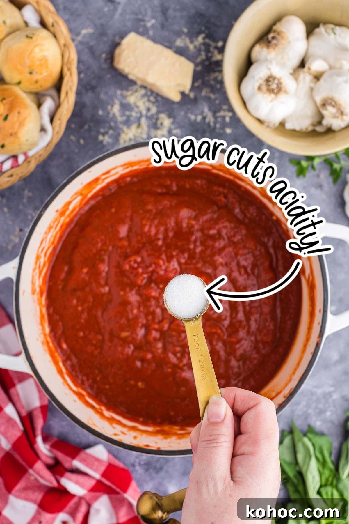 Zesty Spicy Marinara Sauce Recipe for Bold Tomato Flavor 7 Adding sugar to the simmered sauce, to taste.