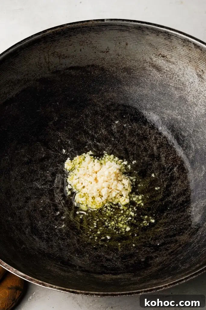 garlic and ghee in a skillet