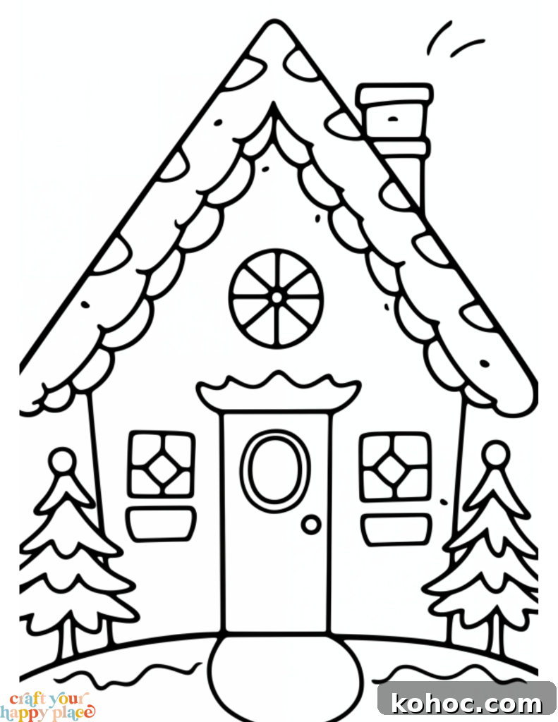 Free Printable Christmas Coloring Pages for Kids & Adults 5 Cozy gingerbread house coloring page