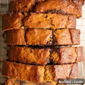 Top down view of sliced miso banana bread.
