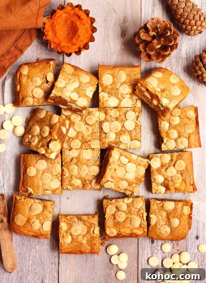 Fudgy Pumpkin Blondies with White Chocolate Chunks 3 pumpkin blondies