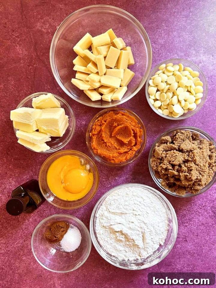 Fudgy Pumpkin Blondies with White Chocolate Chunks 5 pumpkin blondies ingredients