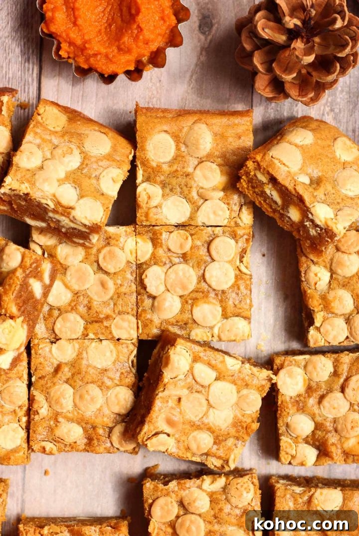 Fudgy Pumpkin Blondies with White Chocolate Chunks 6 pumpkin blondies