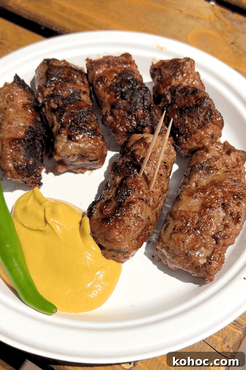 Grilled Romanian Mici (Mititei): Classic Balkan Skinless Sausages 2 Grilled Romanian Mici with Mustard