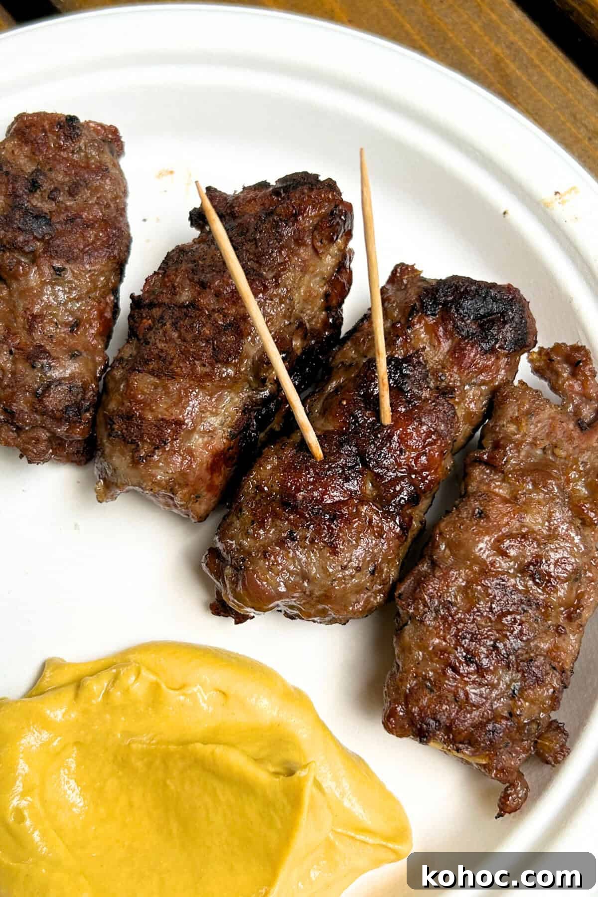 Grilled Romanian Mici (Mititei): Classic Balkan Skinless Sausages 5 Grilled Romanian Mici with Mustard