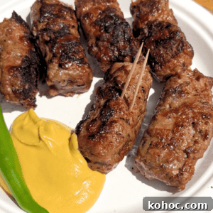 Grilled Romanian Mici (Mititei): Classic Balkan Skinless Sausages 6 Grilled Romanian Mici with Mustard