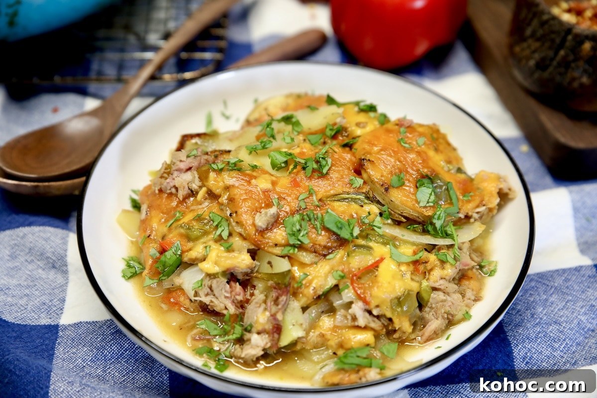 Pulled Pork Casserole recipe. Pulled pork casserole in a bowl.