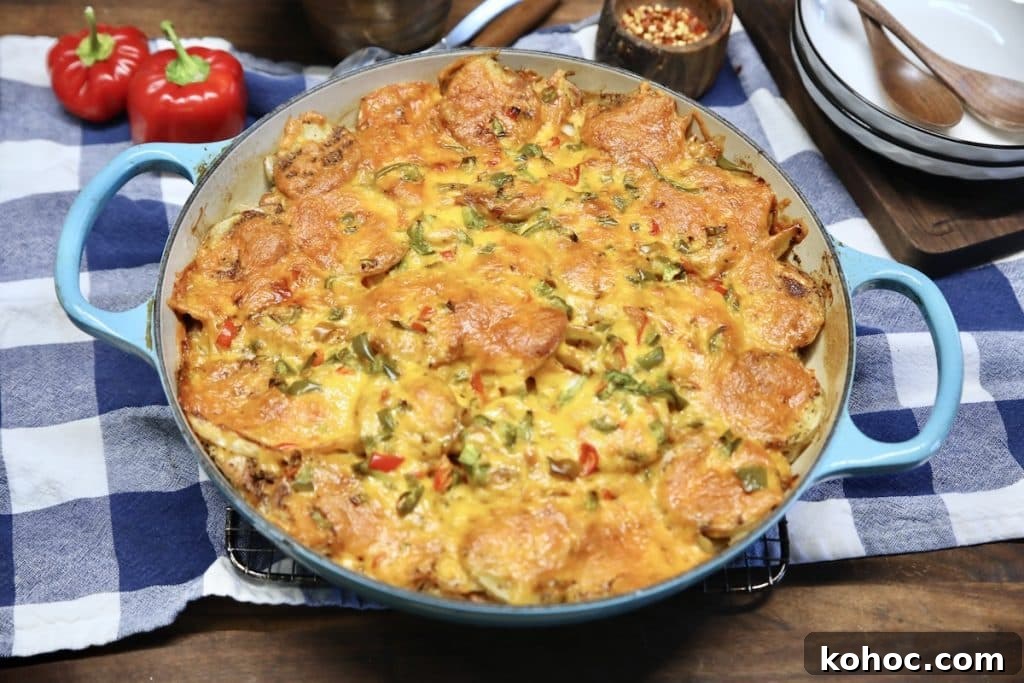 Slow-Cooker Pulled Pork Casserole with Cheesy Topping 5 Casserole in a deep skillet.