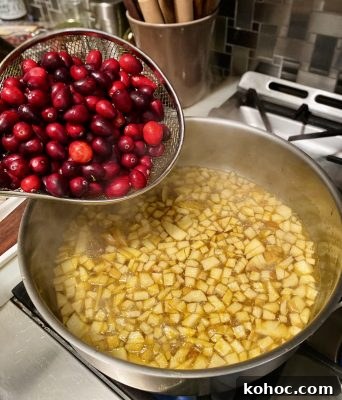 Marsala Cranberry Apple Sauce Recipe for Holiday Meals 5 Cranberry Apple Sauce with Marsala in process