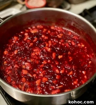 Marsala Cranberry Apple Sauce Recipe for Holiday Meals 9 Cranberry Apple Sauce with Marsala finished in pan