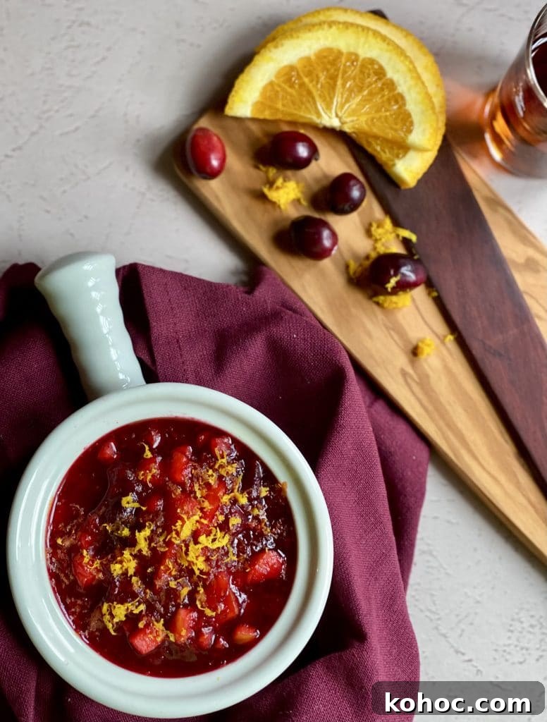 Marsala Cranberry Apple Sauce Recipe for Holiday Meals 10 Cranberry Apple Sauce with Marsala plated overhead
