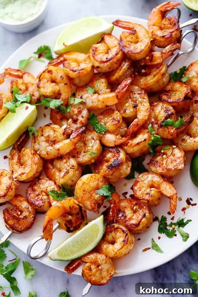 Grilled Spicy Lime Shrimp on a white platter.