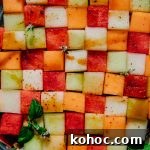 Checkerboard Melon Salad with Mint & Feta 5 Melon Checkerboard Salad | Well and Full | #vegetarian #recipe #mosaic