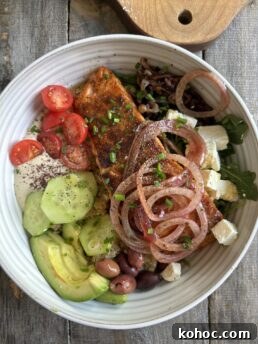 Finished Mediterranean Salmon Bowl.