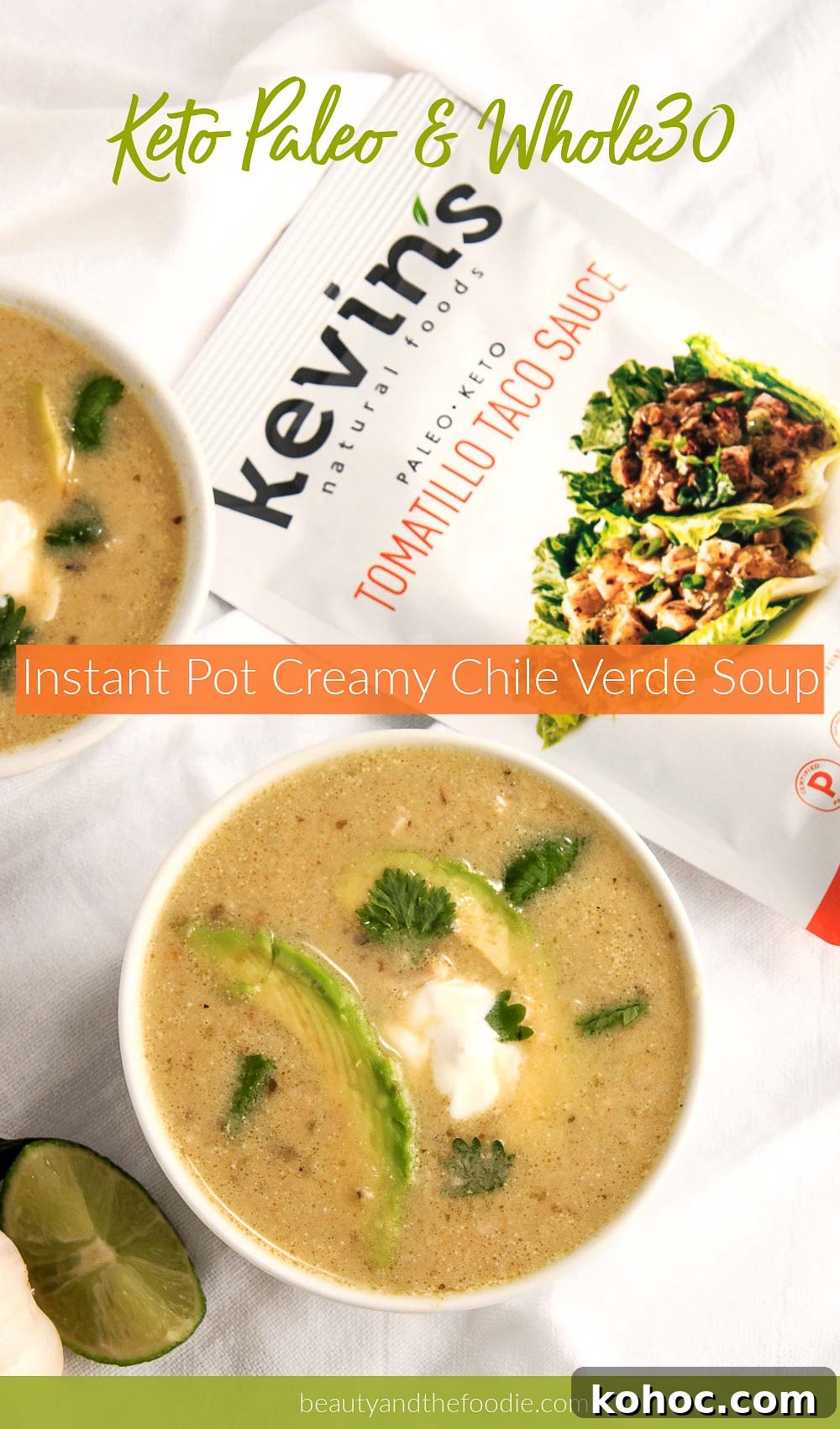 a creamy chile verde soup made in the Instant Pot.