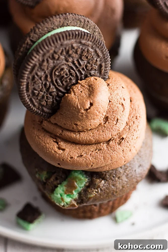 Mint Chocolate Oreo Vegan Cupcakes for Dessert Lovers 4 looking from above at cupcake