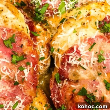 chicken topped with capicola in a white wine sauce.