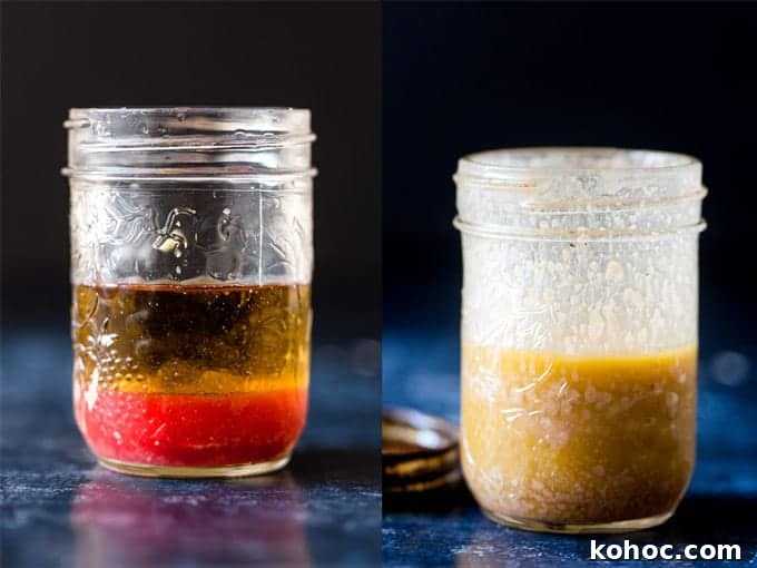 Dressing for kale salad in a jam jar.