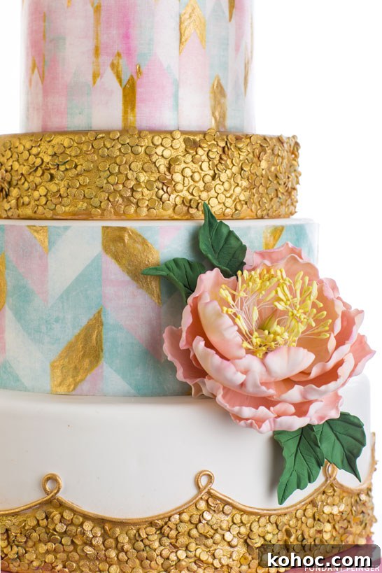 Gold Sequin Cake with soft pastels | by Fondant Flinger