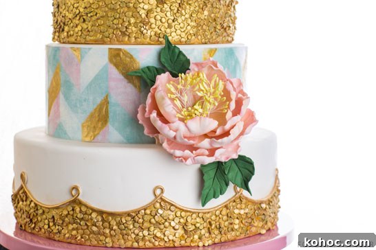 Gold Sequin Cake with soft pastels | by Fondant Flinger