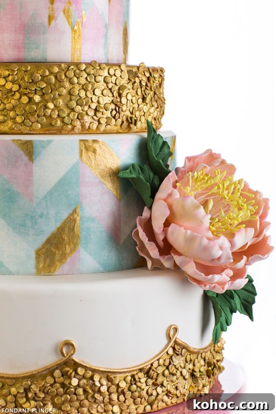 Gold Sequin Cake with soft pastels | by Fondant Flinger