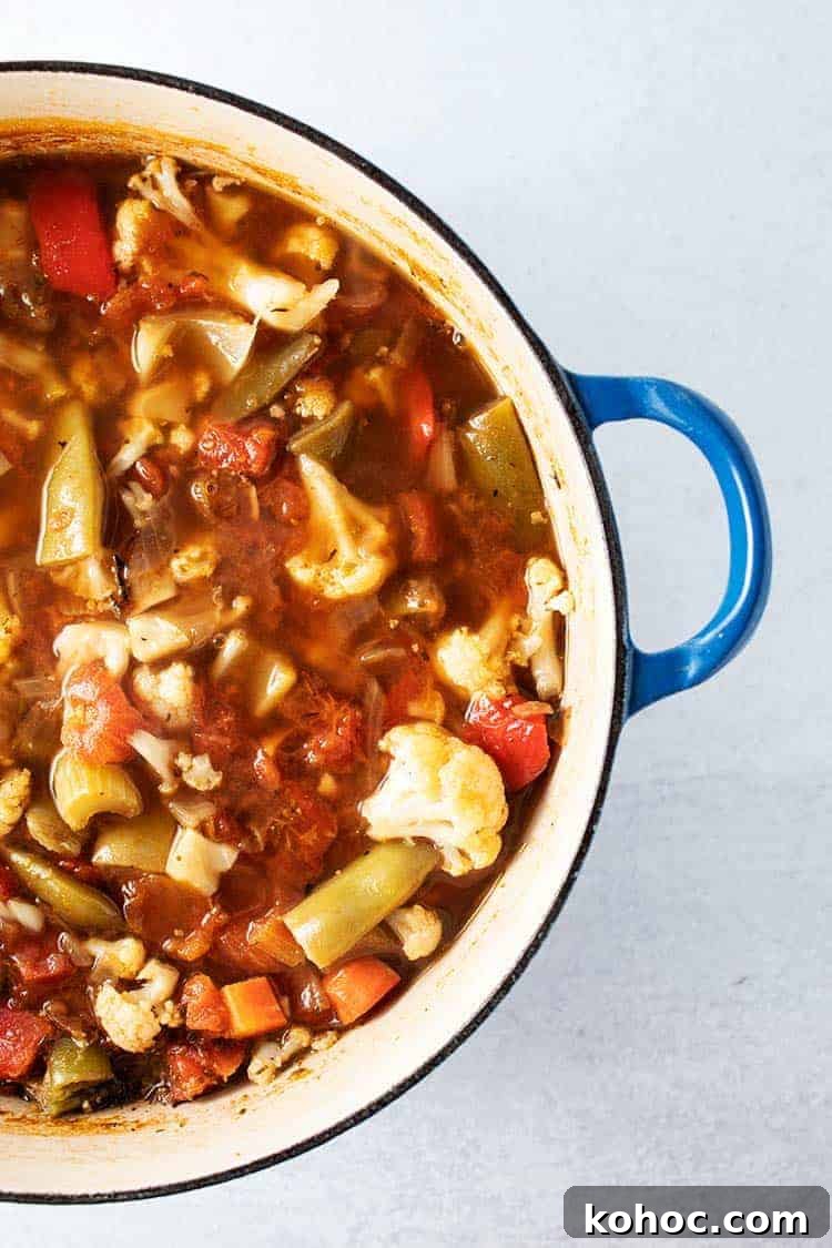 side view of large pot of keto vegetable soup