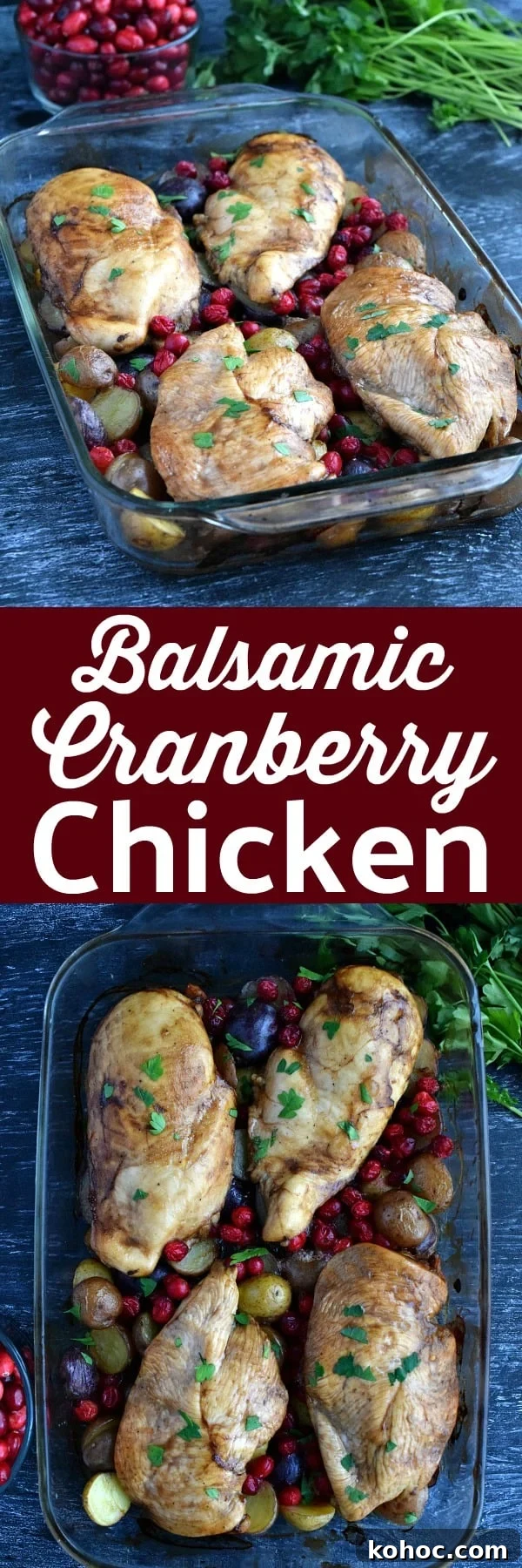 Balsamic Cranberry Chicken Bake Recipe for Holiday Dinners 6 Balsamic Cranberry Chicken Pinterest Pin #chicken #cranberry #dinnerideas